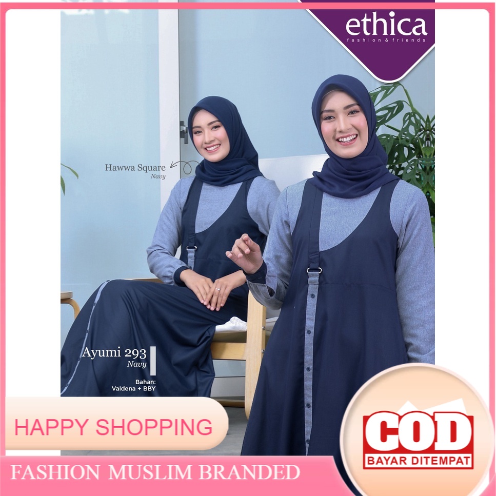 ETHICA GAMIS AYUMI 293 NAVY | DRESS WANITA DEWASA TERBARU KEKINIAN | BAJU BUSANA MUSLIM FASHION BRAN