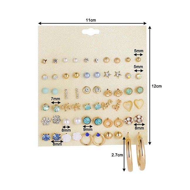 LRC Anting Set Fashion Color Pearl Ball Geometric Earrings Set Of 30