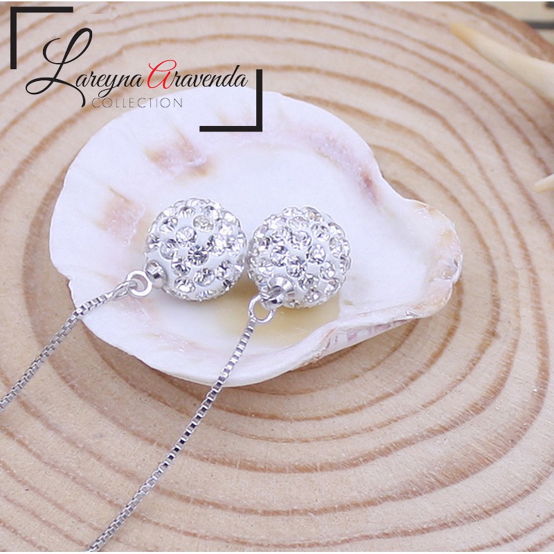 Anting Wanita Perak Model Lucky Ball Kristal Crystal Anti Karat Non Alergi AT024