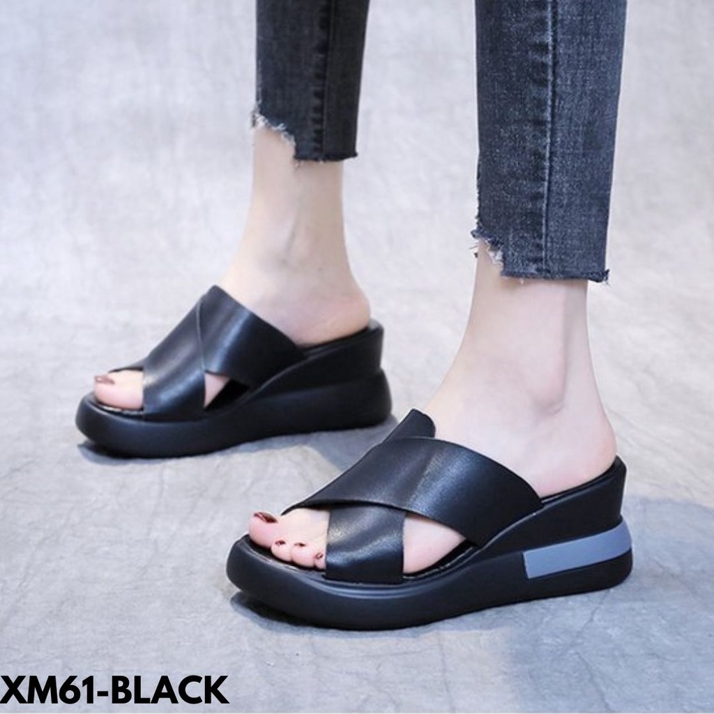 WEDGES WANITA DESAIN MINIMALIS KEKINIAN FORMAL CASUAL PRAKTIS BAHAN PU IMPORT M61
