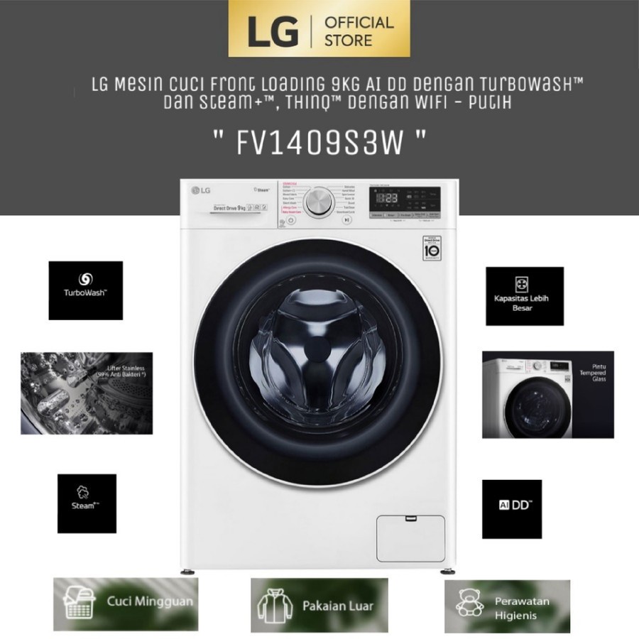 MESIN CUCI FRONT LOADING 9KG S3W SERIES LG FV1409S3W