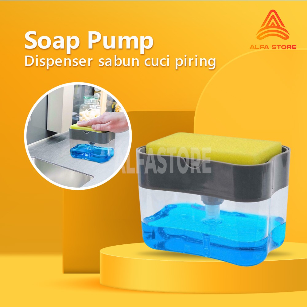 Dispenser Tempat Sabun Cair Cuci Piring Pump 2in1 Free Spons