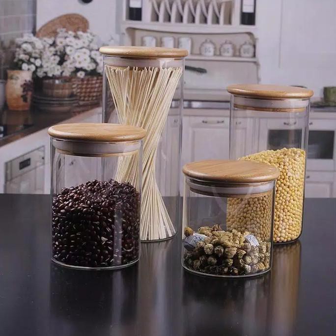 Jar Toples Kaca Kedap Tutup Kayu Medium