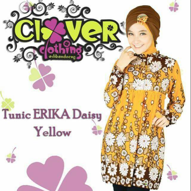 Tunik kuning katun rayon busui motif bunga ERIKA Daisy Yellow