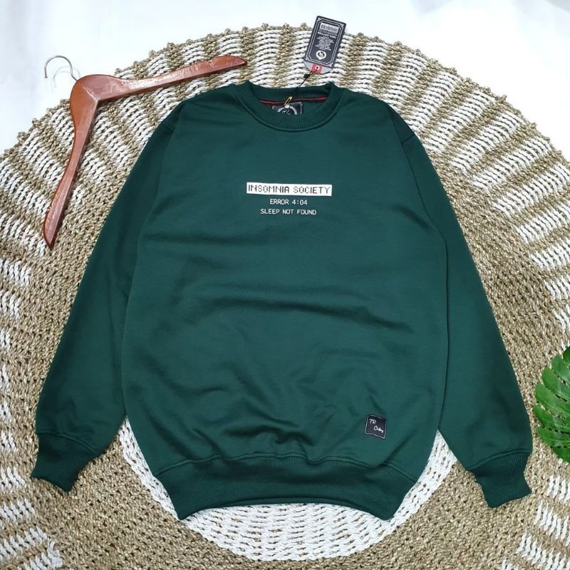 SWITER CREWNECK INSOMNIA HIJAU BOTOL  PRIA WANITA (UNISEX) BAHAN COTTON FLEECE TEBAL//CREWNECK INSOM