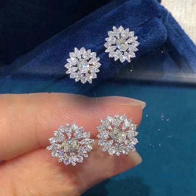 Anting Stud Cubic Zirconia Untuk Aksesoris Pengantin Wanita