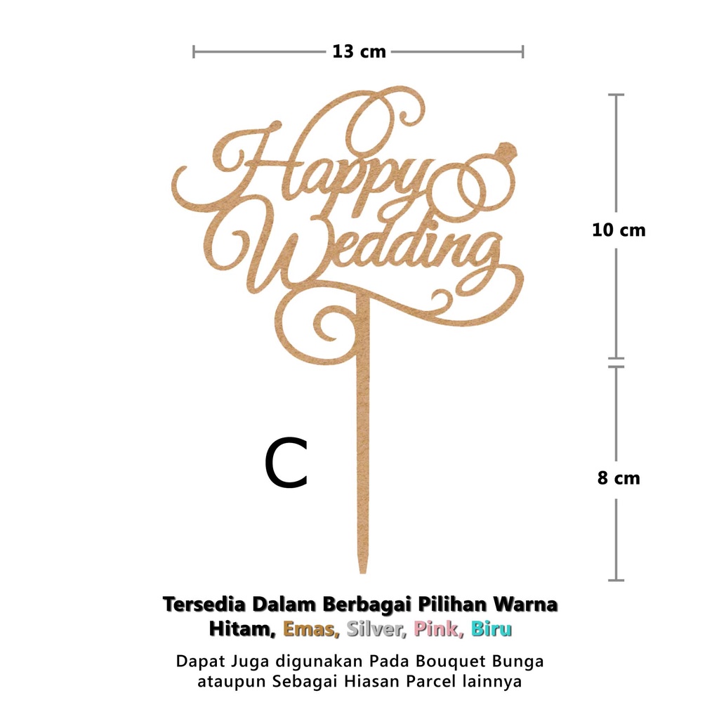 Cake Topper / Topper Kue - Happy Wedding - Hiasan Kue Pernikahan