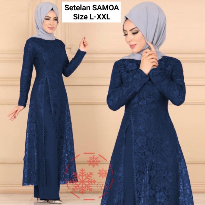 SET CELANA TUNIK SAMOA, BRUKAT, GAMIS HIJAB MUSLIM, DRESS MAXY, SETELAN, 4 UKURAN