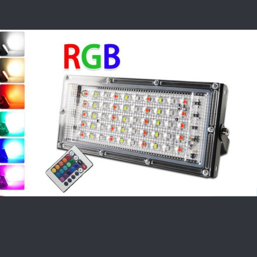 LAMPU SOROT LED RGB 50W remot 220V ANTI AIR WARNA WARNI LED SOROT RGB REMOT 50WATT