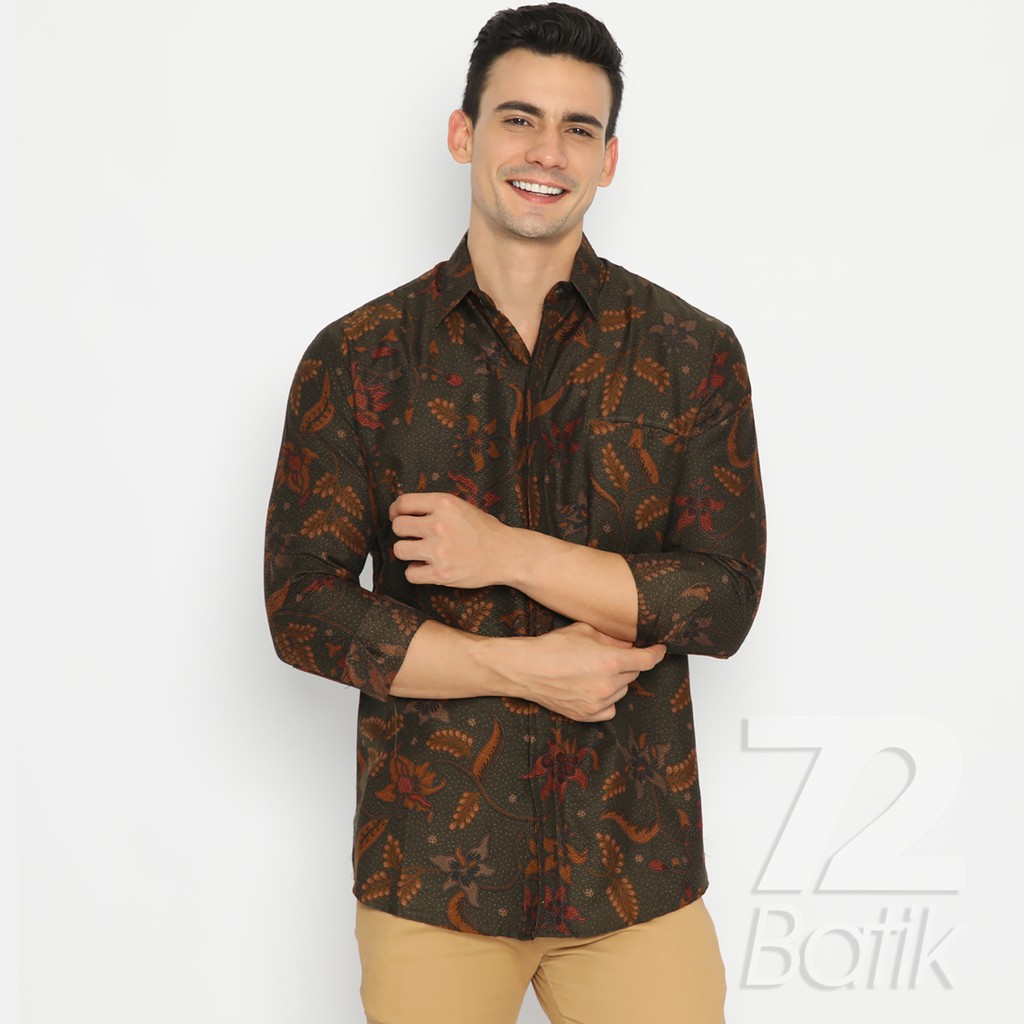 KEMEJA BATIK PRIA Hem Lengan Panjang Slimfit Premium Motf Elegant 721816 Cap 72 - Baju Kemeja Atasan Pakaian Setelan Batik Pria Cowok Laki Laki Remaja Keluarga Kantor Lengan Panjang Modern Slimfit Slim Fit Premium Kekinian