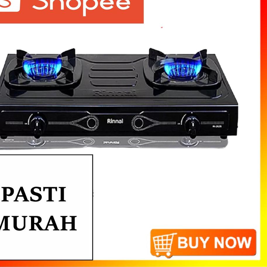 Kompor Gas 2 Tungku RINNAI RI 202S GRATIS Regulator Selang Bahan Sangat Kuat Hitam Teflon SI API BIR