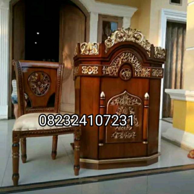 Mimbar masjid dan kursi mimbar kayu jati finishing