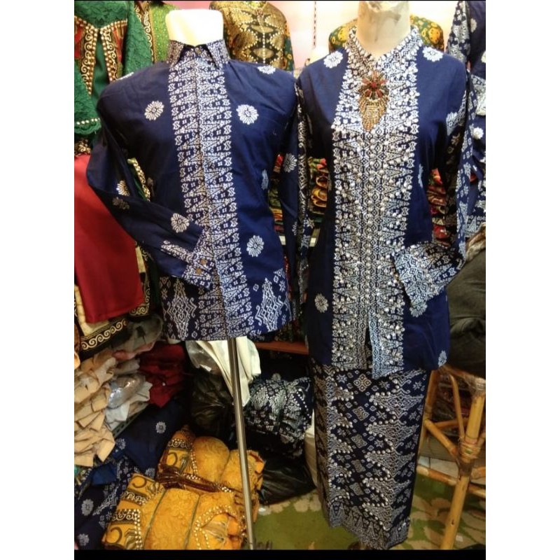 Batik songket Palembang terbaru-seragam Keluarga-navy silver