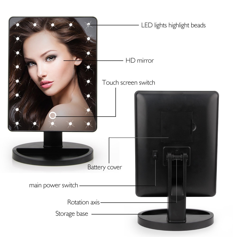 Cermin Makeup Professional Salon 22 LED Semua Lebih Glow, LED Touch Screen Makeup Mirror Professional Vanity Mirror With 22 LED Lights Health Beauty Adjustable Countertop 180 Rotating Led Light Makeup Mirror Storage LED Face Mirror Adjustable Touch Dimmer