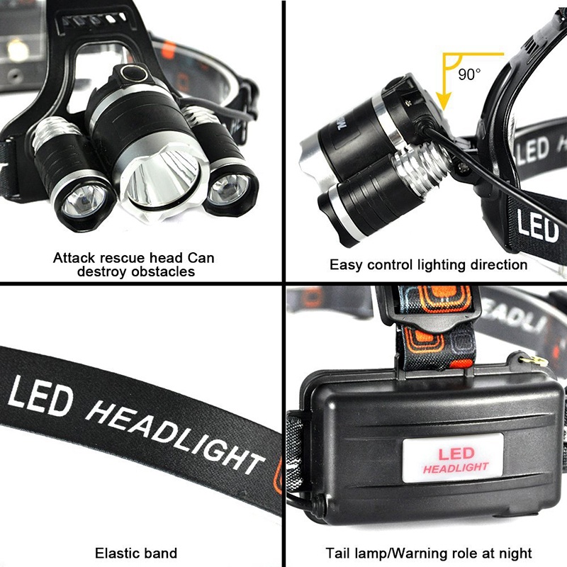 Ares Headlamp Headlight 3 LED Cree XM-L T6 + 2 XEP 10000 Lumens L3