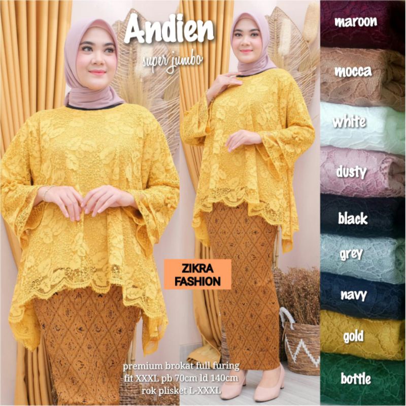 RZ - COD Set Kebaya JUMBO Ld 140cm ANDIEN SET by Zikra. Atasan brokat lapis furing dan rok plisket-1