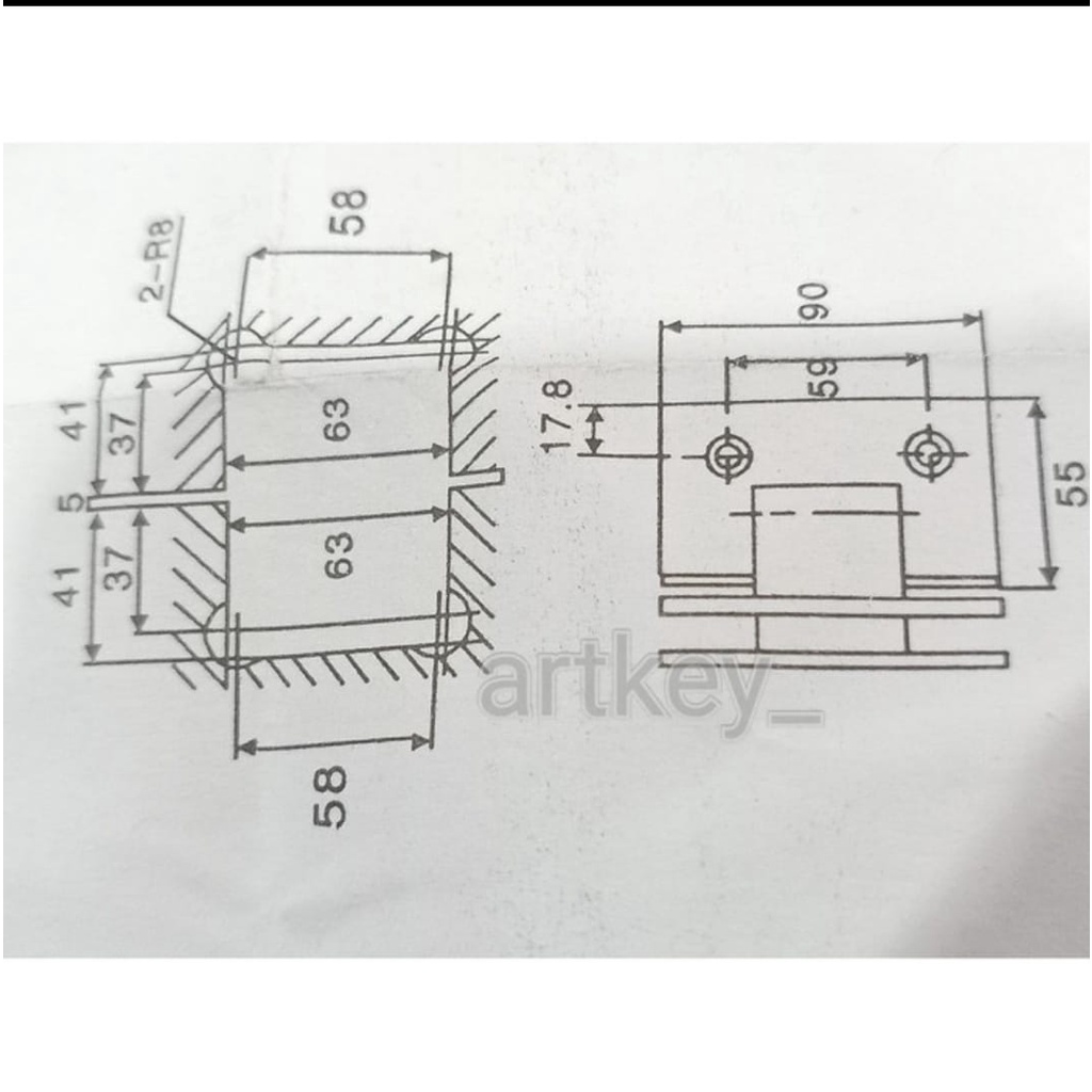 Engsel Shower Hinges Glass to glass 90° Stainless Steel SUS 304