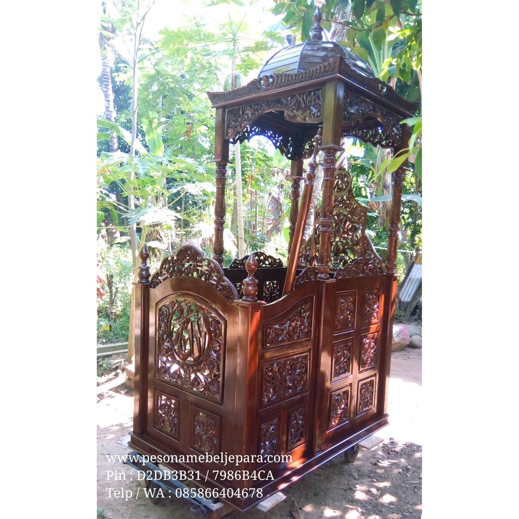 Mimbar Masjid Mimbar Kubah Jati Kaligrafi Lafadz Allah