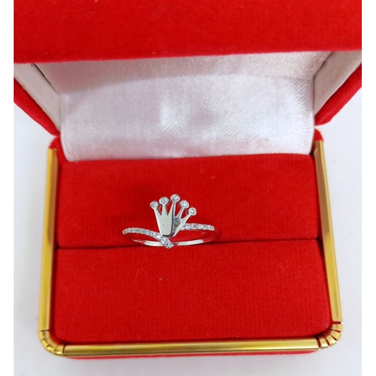 CINCIN PERAK 925 ASLI LAPIS EMAS/CINCIN CROWN MATA PUTIH/CINCIN ASLI SILER/CINCIN FASHION WANITA