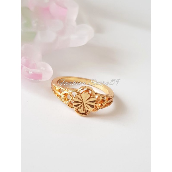 Cincin Fashion Lapis Emas Love Bunga Impor Perhiasan lapis emas Yaxiya impor Dewasa