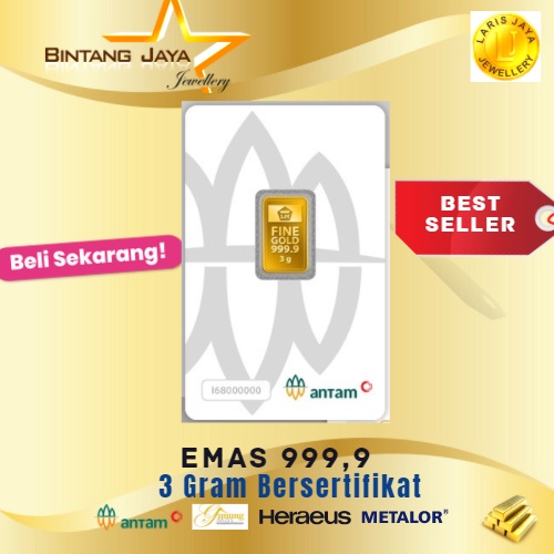 CERTIEYE PRESS &amp; RETRO RESMI MURAH ANTAM LOGAM MULIA 9999 EMAS 3 G/gr/gram