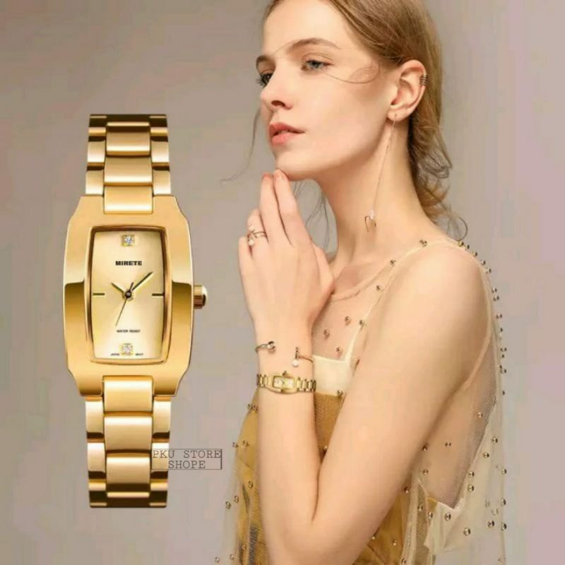 JAM TANGAN WANITA CASUAL RANTAI STAINLIS STELL MIRETE ORIGINAL TAHAN AIR JAM WANITA MODEL PERSEGI