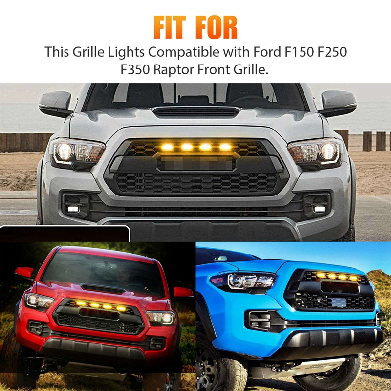 4X Raptor Style d Lens Amber LED Front Grille Running Lights for Ford F-150 F150 2009-2018