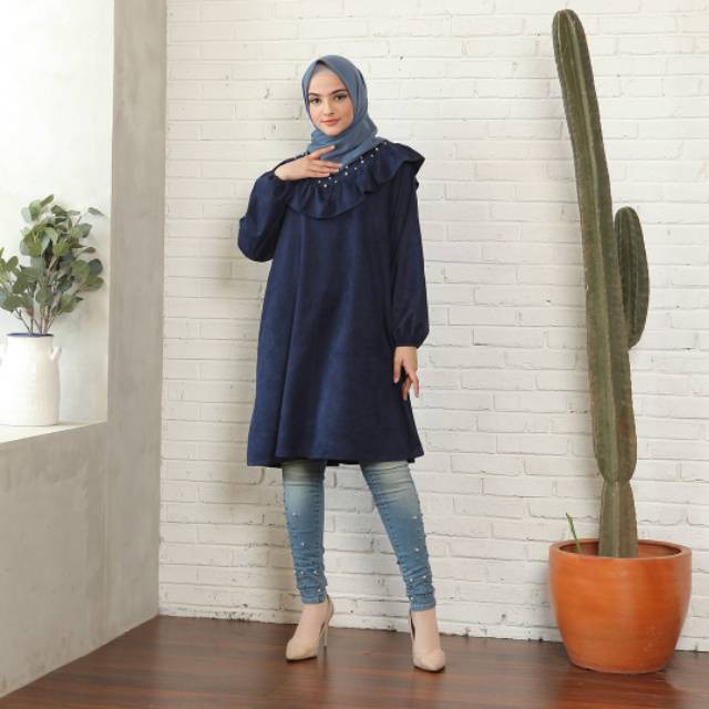 PAKAIAN WANITA TUNIK STYLE KEKINIAN BARU / Tunik Suede Mina Bahan Suede Premium (33051)