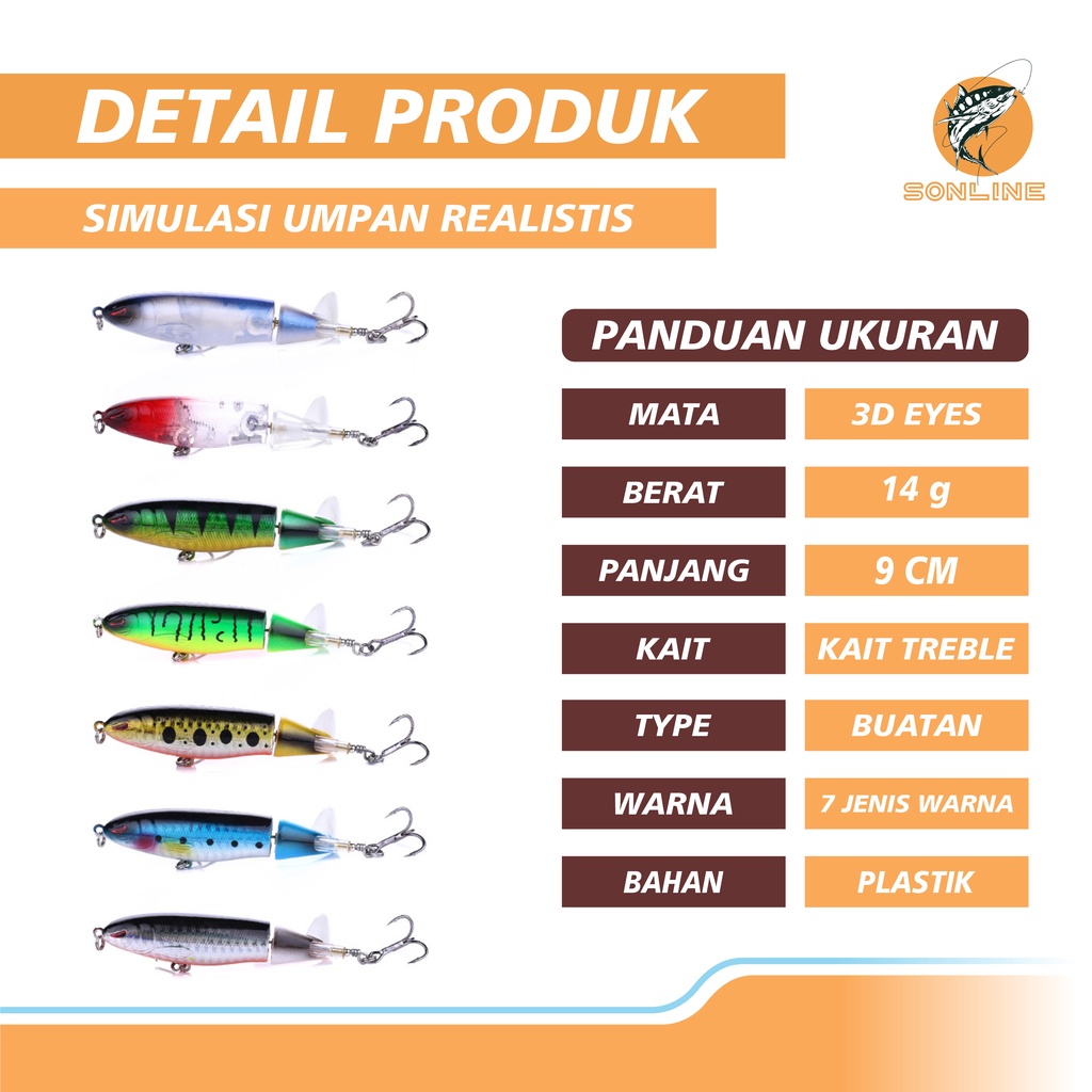 SONLINE Lure Umpan Pancing Ikan 14g/9cm Umpan Casting Putar Ekornya Lure Umpan Memancing Bentuk Ikan Imitasi PE018