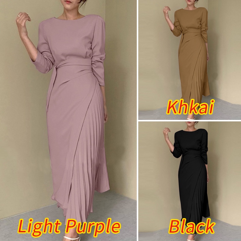 ZANZEA Ladies Fashion Women Dress Plain Slim Elegant Pleated Office Long Dresses