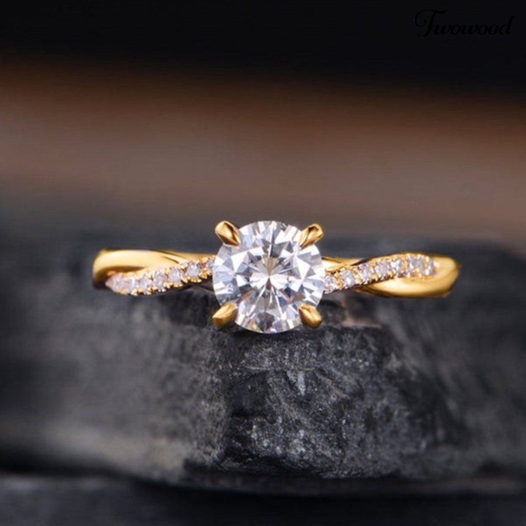 Cincin Jari Bahan Cubic Zirconia Aksen Berlian Imitasi Untuk Wanita