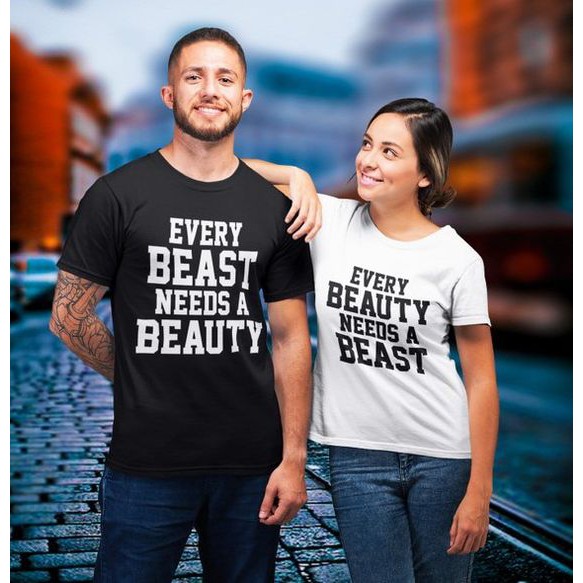 SALE KAOS COUPLE JUMBO KOMBINASI BEAUTY AND THE BEAST M-5XL /T-SHIRT PASANGAN BIG SIZE / PRIA WANITA