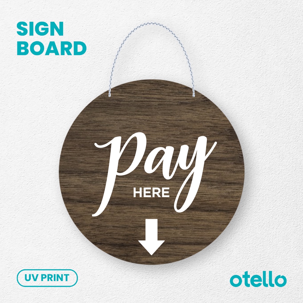 Otello - Sign Pay Here Sign Board Kayu Rantai Gantung Papan Toko Restoran Cafe Shop Label Gantungan Dekorasi Wooden