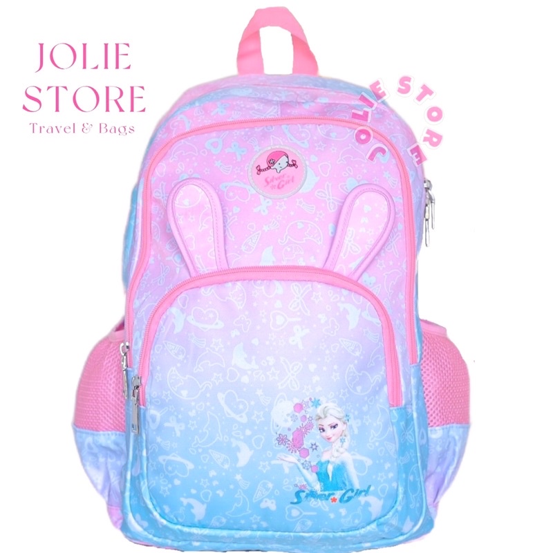 Tas Ransel Sekolah Perempuan Pelangi Motif Frozen Silver Girl 72019E-1
