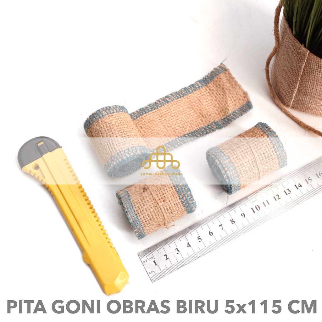 Pita Goni Obras BIRU 5 x 115 cm - Pita Dekorasi Pernikahan - Pita Seserahan - Pita Hantaran