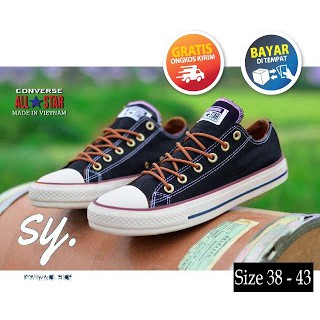 Converse All Star Premium Hitam Tali Coklat Sepatu Pria dan Wanita Sepatu Trendy COD