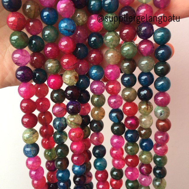 natural 8mm rainbow colour onyx ready stock pancawarna kilap serat aksesoris beads craft supplier