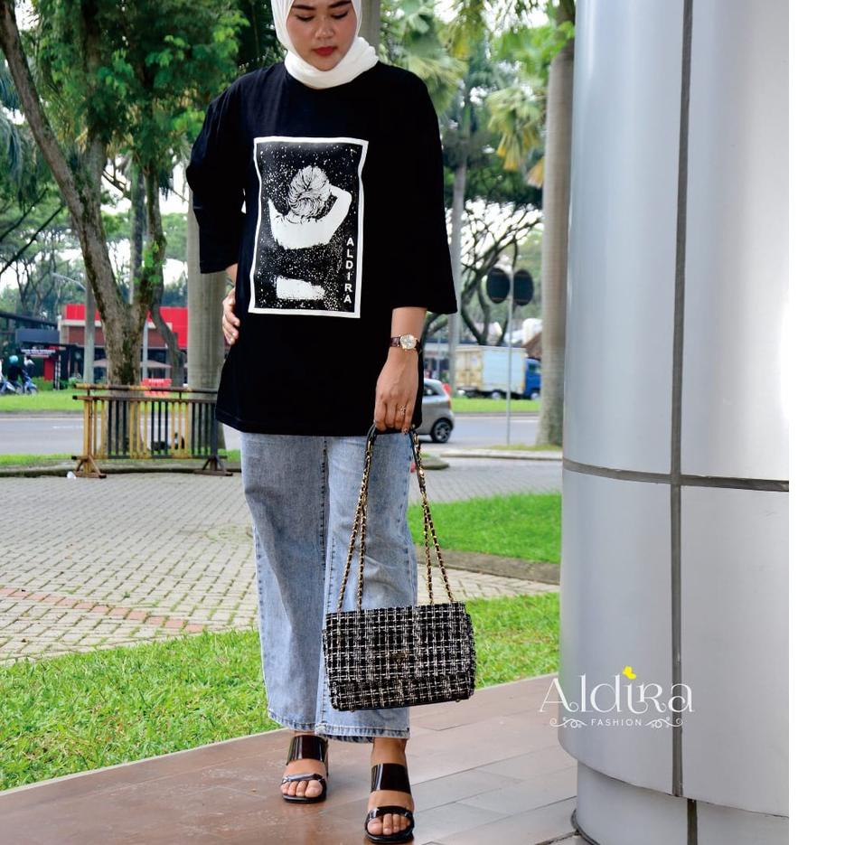 Aldira Kaos Oversize Terbaru 2022 / Baju Lebaran 2022 Wanita / Kaos Lengan Panjang / Kaos Oversize W