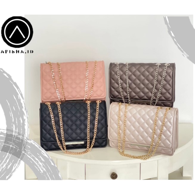 Tas Selempang Wanita CK Quilted Chain Strap Shoulder Harden Quilted Shoulder bag Sling bag
