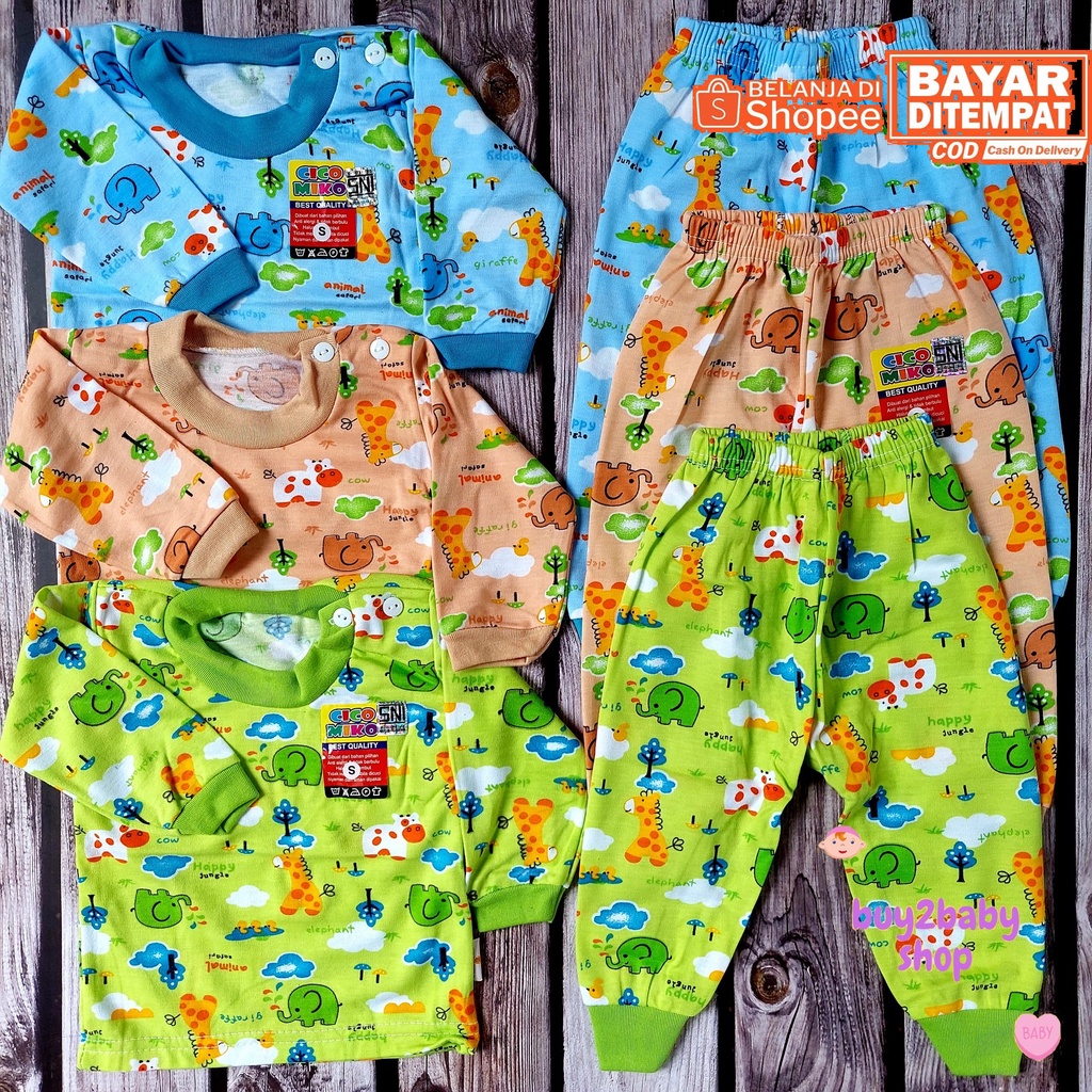 Baju bayi setelan kaos panjang celana panjang warna motif Cico Miko usia 0-12 Bulan 3 Setelan