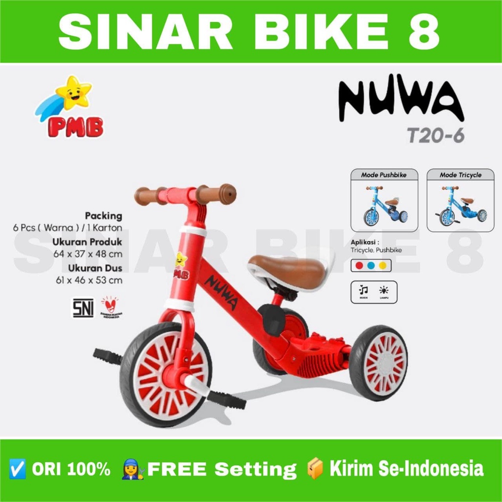 Sepeda Keseimbangan Anak Balance Bike 3 In 1 PMB NUWA T20-6 Push Bike