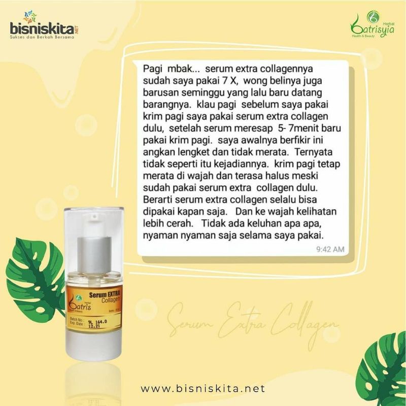 Serum Extra Collagen batrisyia/ serum glowing/ serum pencerah wajah pemutih wajah alami herbal bpom