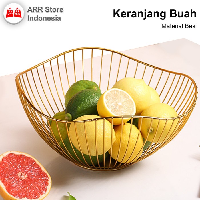 Tempat Keranjang Buah Besi Nordic Metal Fruit Basket Gold Big Size