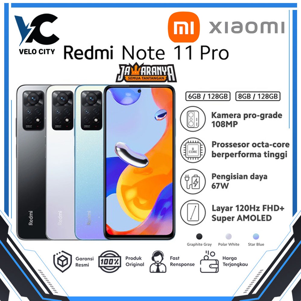 Xiaomi Redmi Note 11 Pro (8GB+128GB) Helio G96 Helio G96 108MP AI Quad Kamera Garansi Resmi