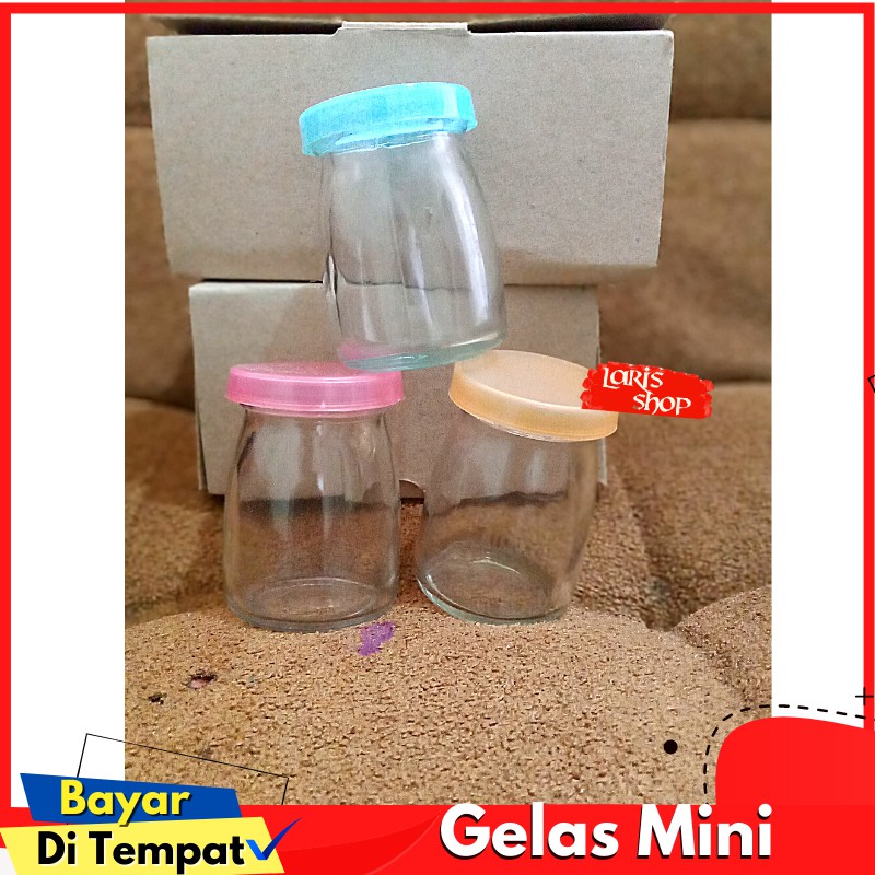 Gelas Botol Puding Kaca Kecil Mini +Tutup