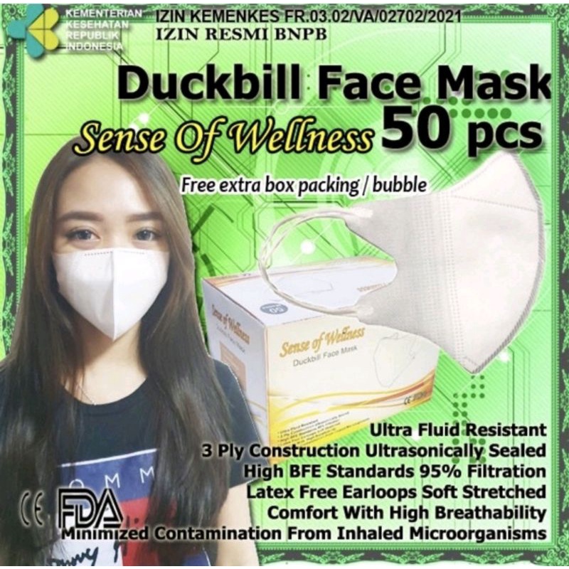 Masker Duckbill 3Ply Earloop - DUCKBILL 1 BOX ISI 50 PCS - Merk Sensi Of Wellness