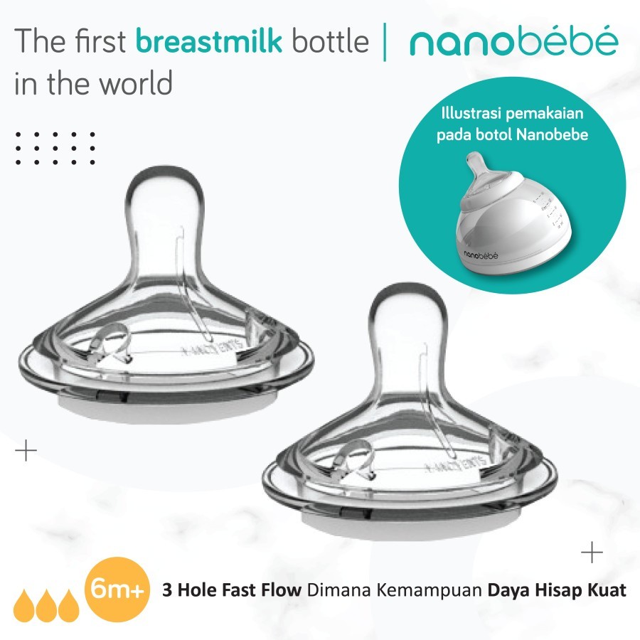 NANOBEBE Replacement Nipple 6+ Months (Fast/Cepat) – Dot Bayi