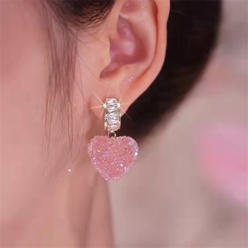 Anting Stud Bentuk Hati Warna Pink Gaya Korea Untuk Wanita