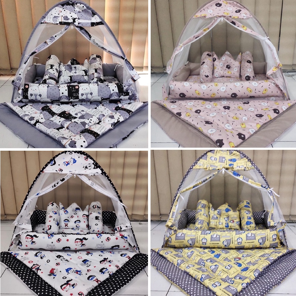 BEST-SELLER Kasur Bayi Kelambu dan-Bedcover Motif Archery x Polkadot-navy CBNK 029 PLUS NON FURING