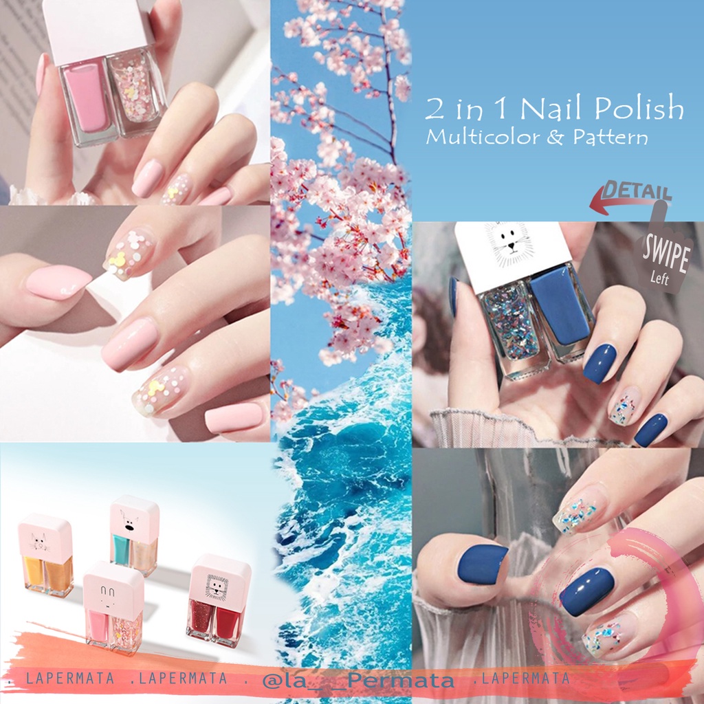 Kutek 2 in 1 Nail Polish 2 Tone Non Peel Off Korean Style - LPM Shop